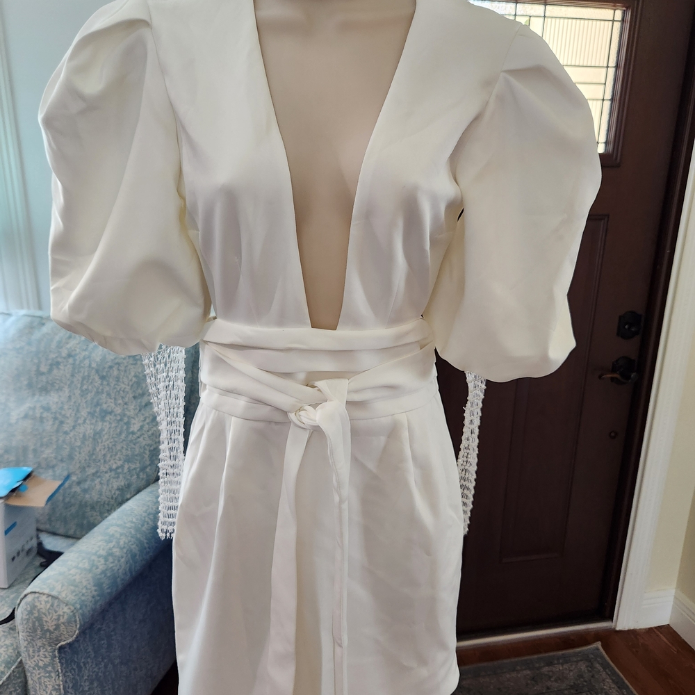 Posh Ivory Backless Dress with Puff Sleeves